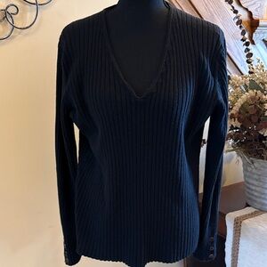 Charter Club Black V-Neck Ribbed Sweater